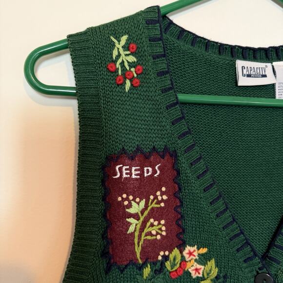 Capacity Vest Womens V-Neck Garden-Core Embroidery Buttons Cottage Core Small - Picture 2 of 11